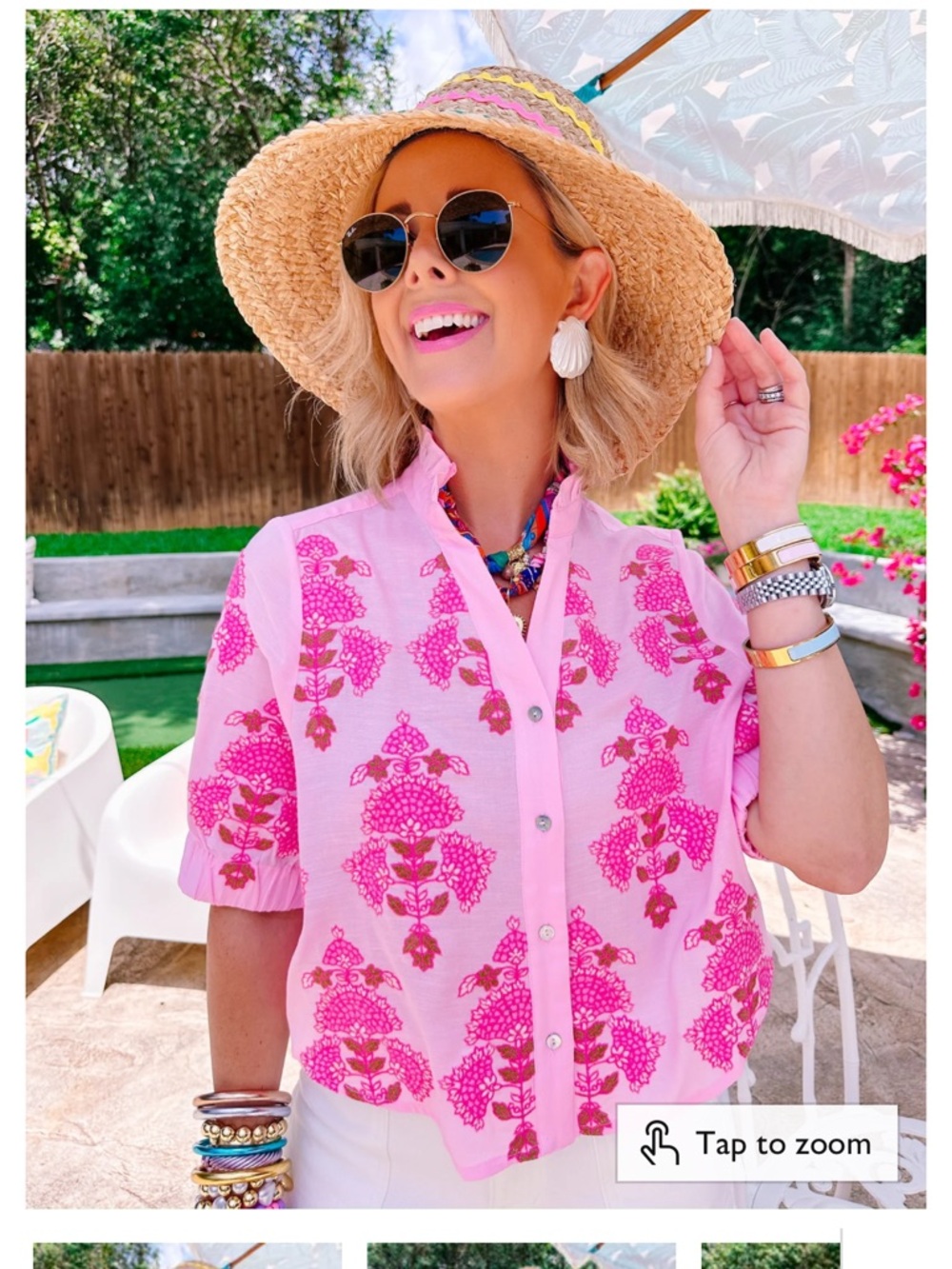 THML Pink Floral Quinn Short-Sleeve Button Front Top - Picture 10 of 10